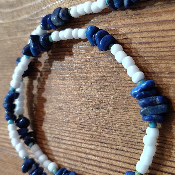 Elegant Blue and White Beaded Necklace,  Handmade Men's Beach Beaded Necklace - Picture 7 of 7